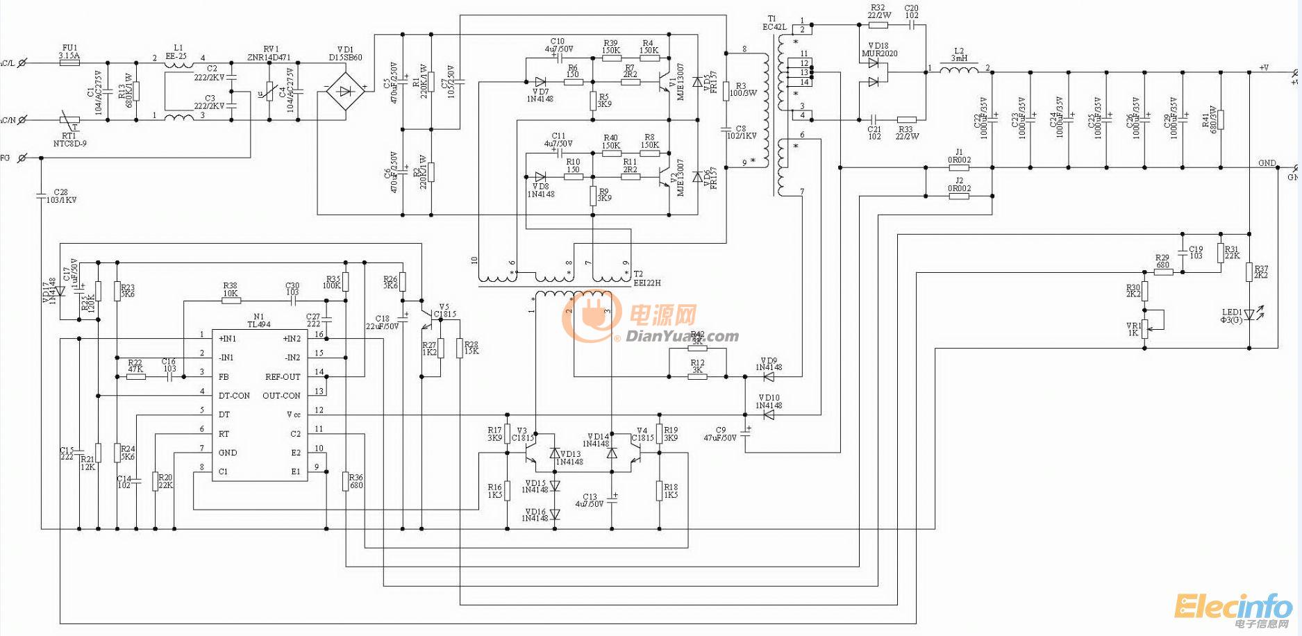 tl494半桥式开关电源的反馈控制百思不得其解,请大家帮忙